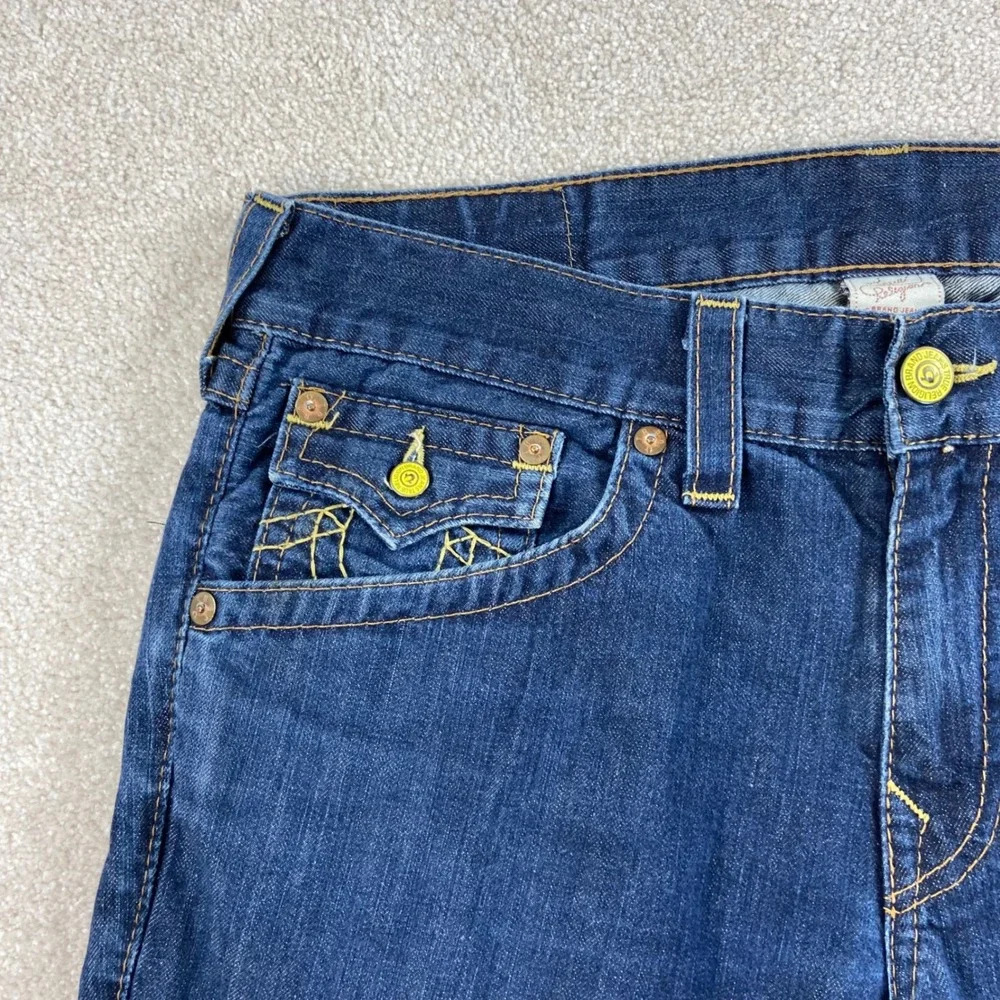 True Religion Denim Shorts Mens 34 (Fits 36) Blue Contrast Stitch Made in USA